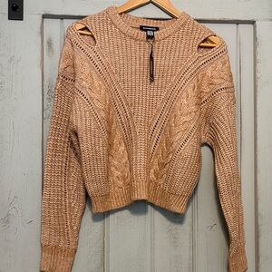 Express Cable Knit Cutout Sweater in Tan
